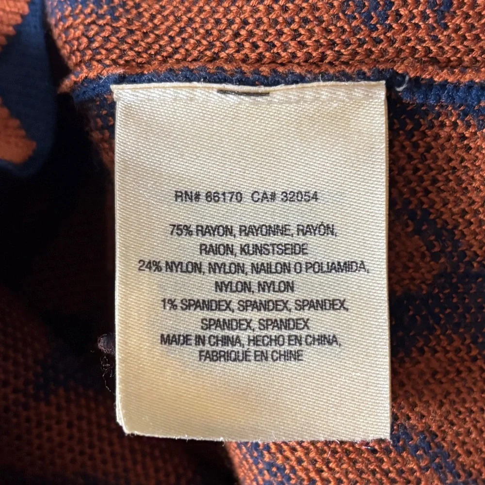 Anthropologie Maeve Navy Orange Knit Skirt Knee Length Pencil Size Small